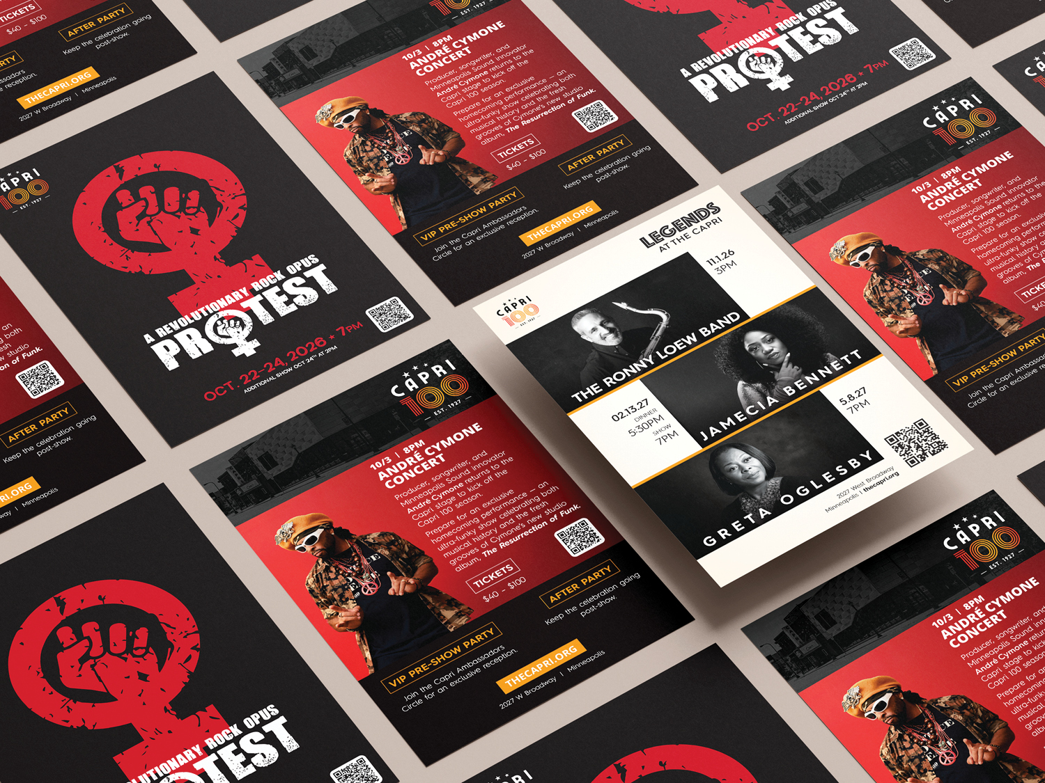 A series of flyers created for The Capri